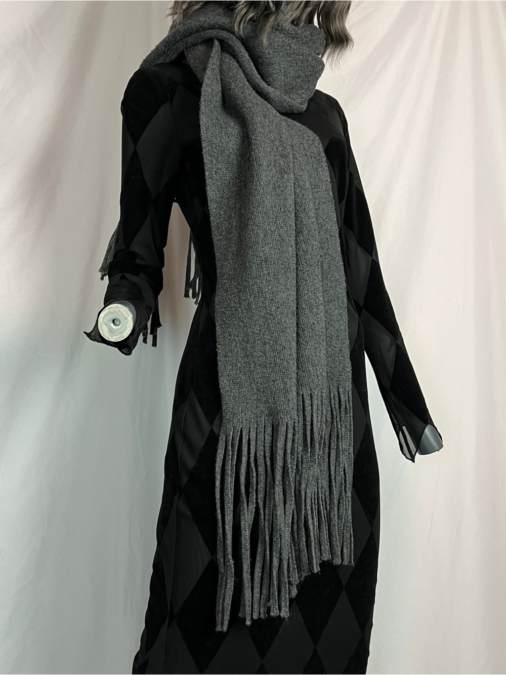 Grey Lucky Brand Thick Fringe Knit Scarf